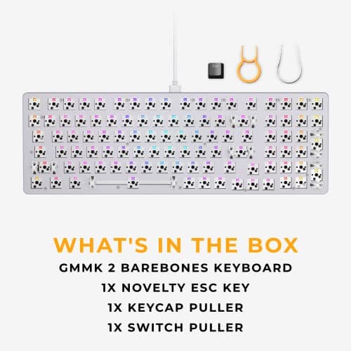 GLORIOUS Gaming GMMK 2 Full Size (96%) Barebones (Frame Only) - Mechanical Gaming Keyboard Frame, Full Size (96%), Aluminium, Customisable, Per Key RGB, American QWERTY Layout - White 7