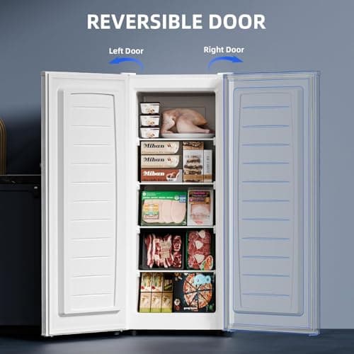 Antarctic Star 6.0 Cu.Ft Upright Freezer, Compact Stand Up Freezer with 7-Temp Control, Removable Glass Shelves, Adjustable Legs & Reversible Door, for Home, Apartment, Dorm, White 6