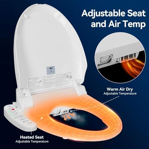 LINKLIFE Bidet Toilet Seat Electric Warm Water Bidet with Warm Air Drying, Heated Seat Bidets with Self-cleaning Nozzle Temperature Adjustable White (Round) 5