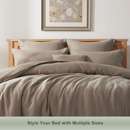 TOSMO 100% Linen Pillowcase Standard Size, Set of 2, Stone Washed Pillowcases Envelope Closure, Soft and Durable Pillow Cases, 20" X 26", Taupe 6