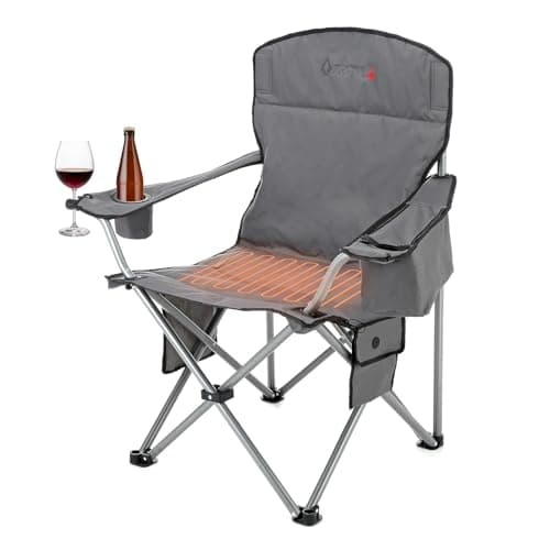 ARROWHEAD OUTDOOR Portable Heated Folding Camping Chair w/ 6-Can Cooler, 3 Heat Settings, Cup & Wine Glass Holder, Heavy-Duty Carrying Bag, Padded Armrests, Battery NOT Included, Supports up to 330lbs