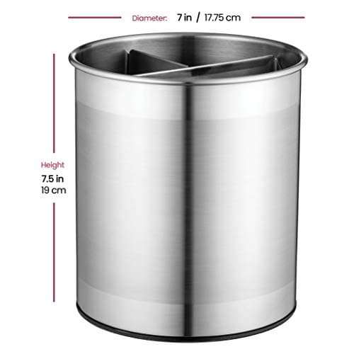 FineDine Rotating Kitchen Utensil Holder for Kitchen Counter - With Weighted Base for Stability, Stainless Steel Cooking Utensil Holder with Removable Divider, Brushed Stainless Steel 7