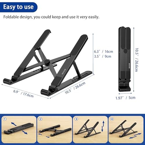 BESIGN LS01 Pro Ergonomic Laptop Stand, Plastic Laptop Riser, Portable and Adjustable Notebook Computer Holder Compatible with 10-14" Laptops (Black) 5