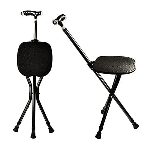 Yayayo Hold 440 lbs Folding Canes with Seat Walking Stick Height Adjustment Cane Seat Capacity Frosted Handle with Magnetic Therapy Stone Crutches Stool (Square LED)