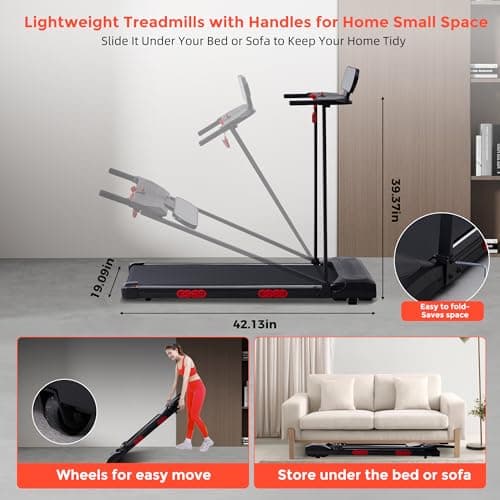 Electric Walking Pad with Handle Bar, 3.5HP Compact Walking Pads Treadmill with Handles, 0.6-10.0MPH Portable Small Treadmills for Home Office Apartment Small Spaces, 400LBS with Big Screen 8