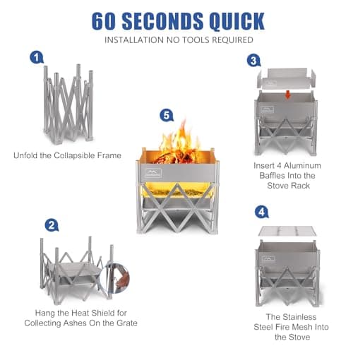 KAMPKEEPER Portable Fire Pit, Outdoor Tabletop Firepit 18 Inch, 304 Stainless Steel Wood Burning Fireplaces, Collapsible Pop Up Fire Pit for Outside, Included Heat Shield for Leave No Trace Fires 8