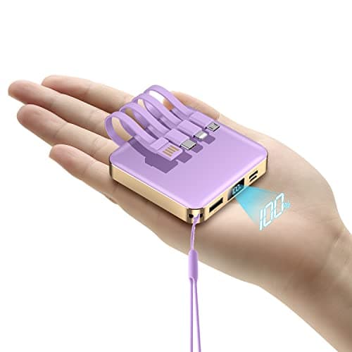 ummz Portable Charger 12000mAh with Built-in Cables,22.5W Fast Charging Power Bank,USB C Input/Output,Smart LED Display,Compact External Battery for iPhone 15,Samsung Galaxy,iPad,Tablets