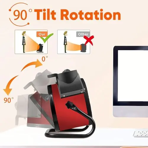 Saker Powerful Portable Heating Cannon: 1500W PTC Small Space Heater with 90° Adjustable Angle - Fast Heater Portable for Office Indoor Home (red) 5