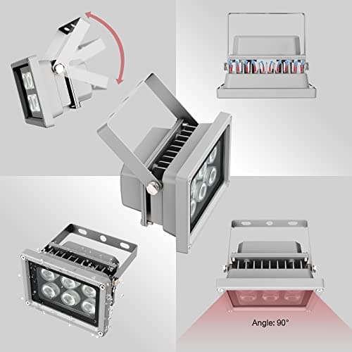 Univivi Infrared Illuminator, 850nm 6 LEDs 90 Degree Wide Angle IR Illuminator for Night Vision,Waterproof LED Infrared Light for IP Camera,CCTV Security Camera 5