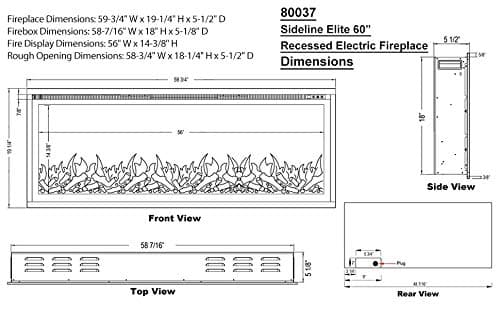 Touchstone Sideline Elite Smart 60” WiFi-Enabled Electric Fireplace - in-Wall Recessed - 60 Color Combinations - 1,500W Heater - Black - Log, Crystals & Driftwood - 80037 10