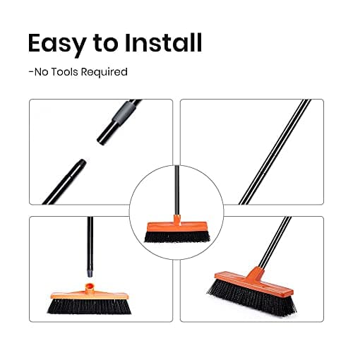 Small Multi-Surface Push Broom for Outdoor,Indoor Sweeping - 50"-59" Telescopic Handle - 12" Wide Bristles 7