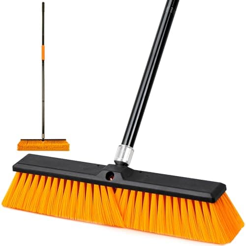 DSV Standard 18’’ Push Broom Outdoor Heavy Duty with 59.4’’ Long Handle, Industrial Broom with Stiff Bristles, Floor Broom for Cleaning Patio Garage Shop Deck Concrete Wood Stone Tile Floor