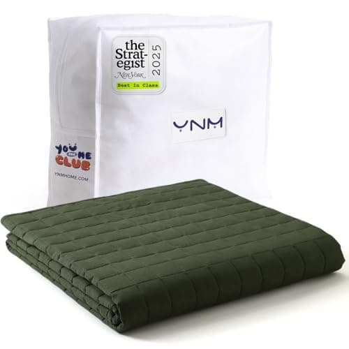 YnM Cotton King Size Weighted Blanket for Adults (88x104 Inches, 20 Pounds, Army Green), Smallest Compartments with Cooling Glass Beads,Heavy Blanket for Two Persons of 90~160lbs on Queen or King Bed