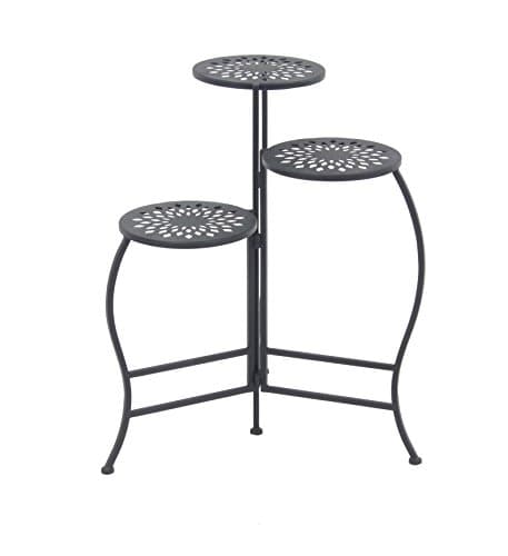 Deco 79 Metal Floral Indoor Outdoor Plantstand Indoor Outdoor 3 Tier Plant Shelf, Plant Stand 20" x 15" x 24", Black