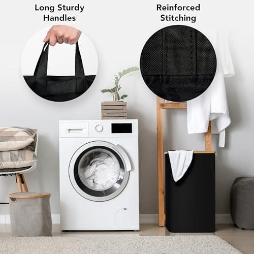Luxe Laundry Clothing Hamper - 120L Large Laundry Basket with Bamboo Lid & Removable Inner Bag for Dirty Clothes - Free Standing, Tall, Collapsible, High-Capacity & Stylish Design Basket Bin, Black 5