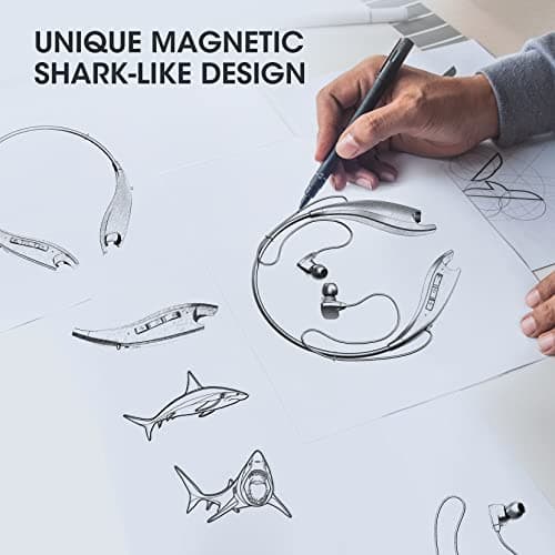 YOSDOM Neckband Bluetooth Headphones, Around The Neck Headphones 24H+ Playtime, Bluetooth Headsets with Call Vibration, Shark Jaw Design Wireless Earbuds+Noise Isolation/Built-in Mic/IPX7 Waterproof 5