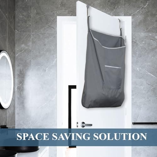 The Fine Living Co. X-Large Hanging Laundry Hamper with Over Door Hooks & Adhesive, Durable Space Saving Laundry Bag with Zipper and Wide Open Top,Hanging Dorm Laundry Hamper 20"x3.75"x31" (Gray-XL) 6
