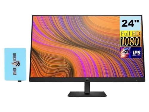 HP 24 inch 1080P Computer Monitor Bundle with Docztorm Dock, 24" Full HD (1920x1080) 75Hz Anti-Glare IPS Display with Built-in Speakers, HDMI, VGA, Ideal for Home and Business -2026 Model