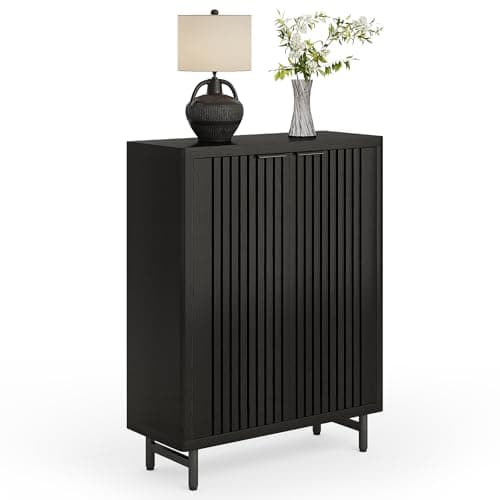 LITTLE TREE 6-Tier Shoe Cabinet with Doors for Up to 24 Pairs, Large Wooden Shoe Storage Cabinet with Adjustable Shelves, Black Freestanding Shoe Organizer Cabinet for Entryway, Hallway