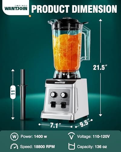WantJoin Commercial Blender - 136 Oz Large Capacity Professional Blender Heavy Duty w/Pure Copper Motor,Dishwasher safe, 8-Blade Combo, 18800 RPM, Multi Speeds, Smoothie Blenders for Juice 6