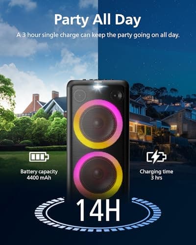 Philips X5206 bluetooth party speaker, portable with wheels, exciting light show, karaoke machine with microphone and Guitar Input, powerful bass & subwoofer, long playtime, perfect for outdoor events 3