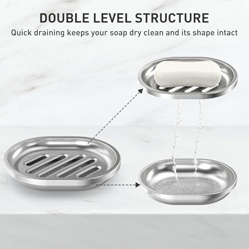 Soap Dish,Stainless Steel Soap Holder with Drain Spout,Brushed Metal Soap Saver for Bathroom Shower, Bathtub, Kitchen Sink,Durable and Stylish 2