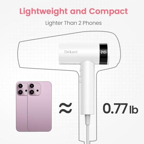Dekuri Hair Dryer, 110,000 RPM High-Speed Fast Drying Blow Dryer, 500 Million Ionic Lightweight Hairdryer with Diffuser, Magnetic Nozzle, 4 Temps & 3 Speeds, Low Noise for Women & Men (White) 6