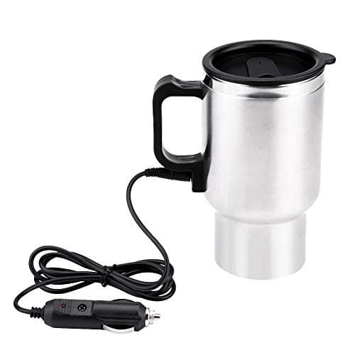 Keenso 12V Electric Car Cup Travel Heating Cup, 450ml Stainless Steel Car Electric Kettle Car Coffee Mug Heater with Cigarette Lighter