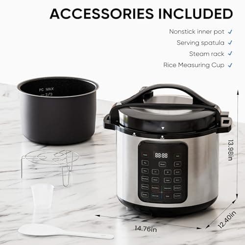 NEWBULIG 8 Quart Electric Pressure Cooker, Stainless Steel Multi Cooker Pressure, 12-in-1 Slow Cooker for Rice, Meat Stew, Porridge, Multigrain, Steam, Yogurt Maker 8