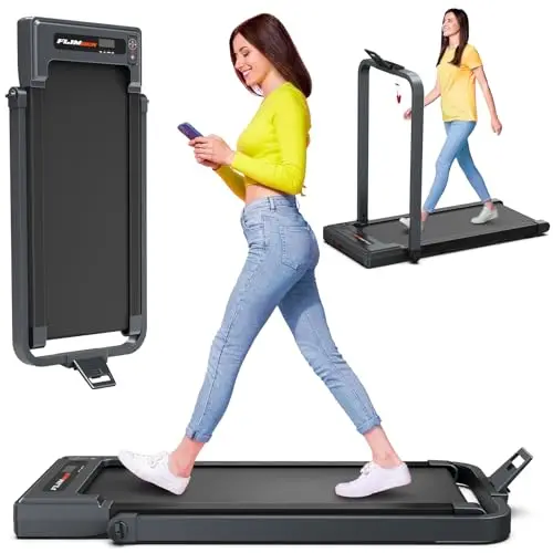 FLIMDER Walking Pad with Handle Bar, Walking Pad Treadmill 300 lb Capacity, Under Desk Portable Foldable Treadmills for Home