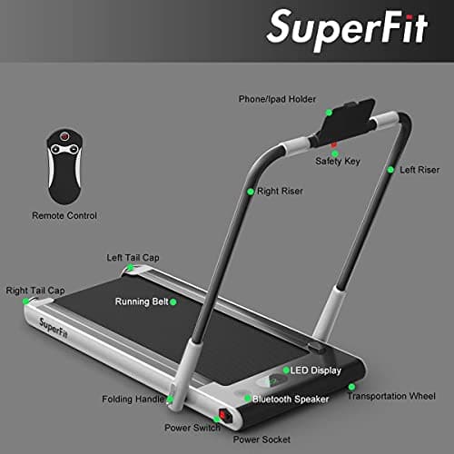 Goplus 2 in 1 Folding Treadmill, 2.25HP Under Desk Electric Superfit Treadmill, Installation-Free with APP Control, Remote Control, Bluetooth Speaker and LED Display, Jogging Walking for Home/Office 9