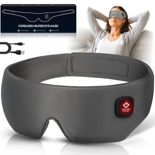Silk Cordless Heated Eye Mask, Washable Sleep Mask Warm Compress Mask Soft Pressure Free Shade Blindfold Electric Eye Heating Pad for Blepharitis Sinus Stye Gifts for Men Women (Grey)