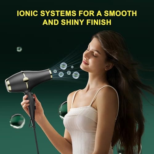 Hair Blow Dryer with Ionic Systems,Diffuser Hair Dryer with & 2 Nozzles,2200W Professional Blow Dryer Powerful Motor for Quick Dry,Hair Dryers for Women and Men,Cool Shot Feature 5