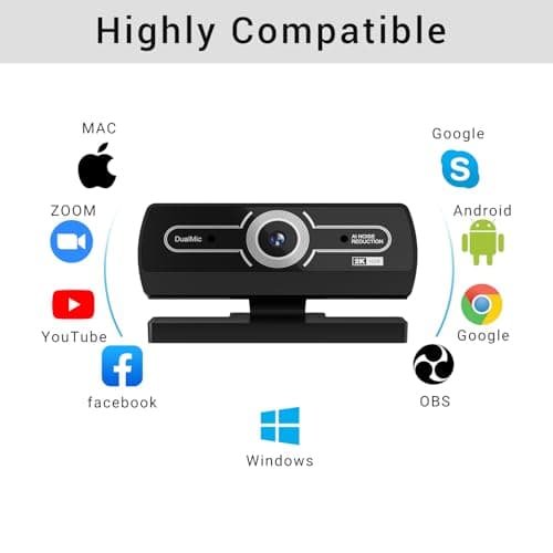 2K Webcam with Microphone, 1440P QHD Web Cam for Desktop Computer, Plug and Play USB Computer Camera for Laptop/PC, Streaming Web Camera with Auto Light Correction for Zoom/Teams/Skype, Mac/Windows 8