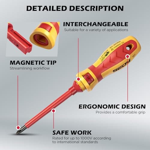 1000V Insulated Electrician Screwdriver Set - 13-Piece Professional Electrical Screwdriver Set Insulation Handle CRV Steel Magnetic Phillips Slotted Pozi Torx Tips VDE & GS Certified 5