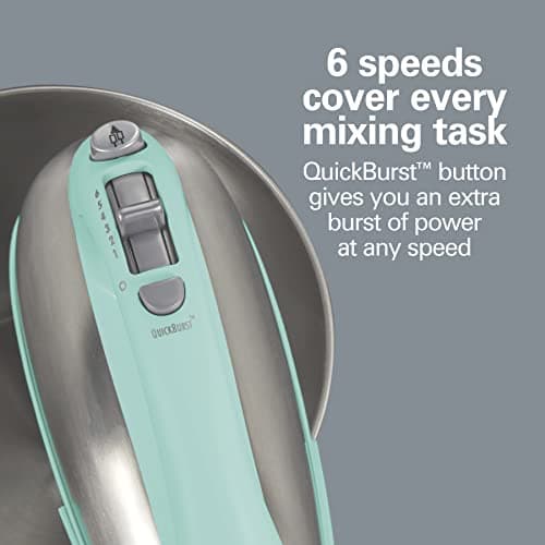 Hamilton Beach Classic Stand and Hand Mixer, 4 Quarts, 6 Speeds with QuickBurst, Bowl Rest, 290 Watts Peak Power, Aqua Blue (64658) 7