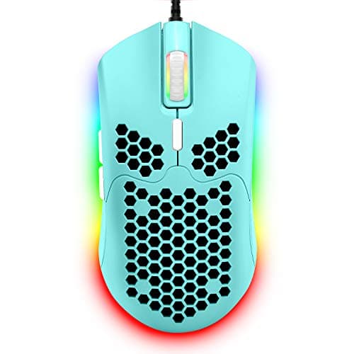 ZIYOU LANG Wired Lightweight Gaming Mouse,6 RGB Backlit Mouse with 7 Buttons Programmable Driver,6400DPI Computer Mouse,Ultralight Honeycomb Shell Ultraweave Cable for PC Gamers,PS4(Green)