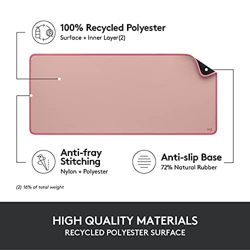 Logitech Desk Mat - Studio Series, Multifunctional Large Desk Pad, Extended Mouse Mat, Office Desk Protector with Anti-Slip Base, Spill-Resistant Durable Design, in Darker Rose 5