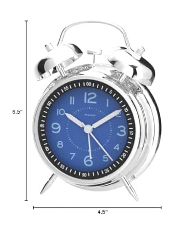 Peakeep Loud Alarm Clock for Heavy Sleepers Adults, Metal 4.5 Inches Twin Bell Battery Operated Analog Alarm Clocks for Bedrooms Decoration (Jewel Blue) 7