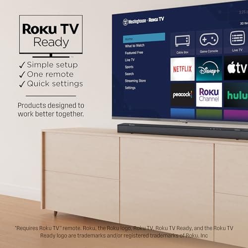 Westinghouse 3.1.2 Channel All-in-One Soundbar with Dolby Atmos and Digital Plus, Built-in Low Frequency Driver and Height Speakers, 210W Surround Sound, eArc, HDMI, Bluetooth, Roku TV Ready 5