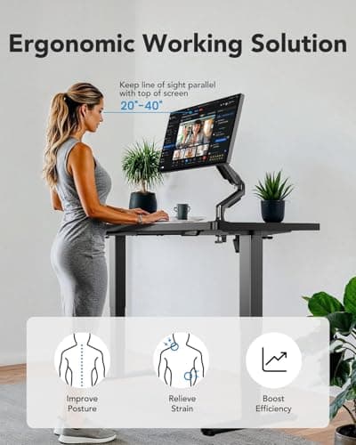 HUANUO 60x30 Inch 3-Stage Legs Electric Standing Desk, Large Height Adjustable Office Desk with Brushless Motor, Stand Up Desk with 4 Memory Presets & 2 Hooks, Computer Desk for Home Office, Black 6