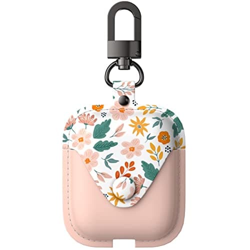 GuarzFun Leather Case for AirPods 1&2, Airpod Women, with Secure Snap Closure Keychain (Pink)