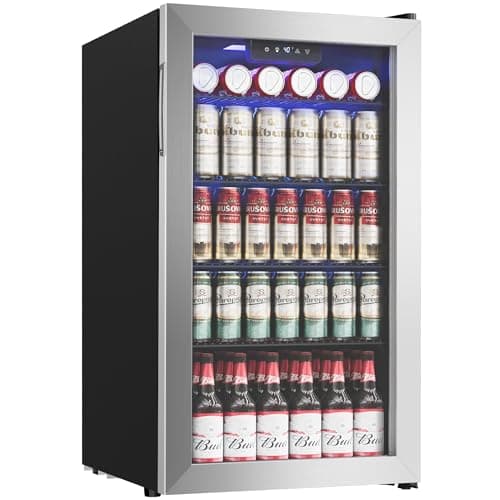Icyglee Beverage Refrigerator Cooler - 126 Can Mini Fridge with Glass Door for Soda Beer or Wine, Beverage Cooler for Home, Office, Bar with Adjustable Removable Shelves, Silver