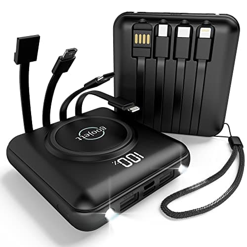 goojett 5-in-1 Wireless Portable Charger: 4 Built-in Cables, USB-C 10000mAh Digital Display + Flashlight, Power Bank - External Battery Pack Compatible with iPhone, Samsung, iPad. Batería Portátil. 9