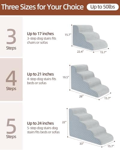 Dog Stairs Ramp for Couch 15.7" H, 3-Step Pet Stairs for Small Dogs with High Density Foam, Dog Slope Stairs with Durable Non-Slip Bottom for Puppy Grey 6
