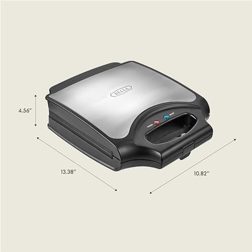 bella Waffle Iron - 4 Square Belgian Waffle Maker, Non-stick Extra Large Plates for Easy Cleanup - Compact Design, Stainless Steel, Black, 1400W 7