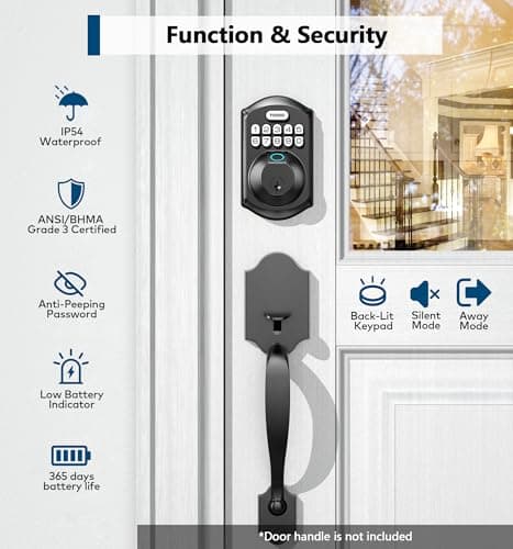 TEEHO TE002 Fingerprint Door Lock - Keyless Entry Electronic Keypad Deadbolt with 2 Backup Keys - Auto Lock - Easy Installation - Smart Locks for Front Door - Matte Black 5