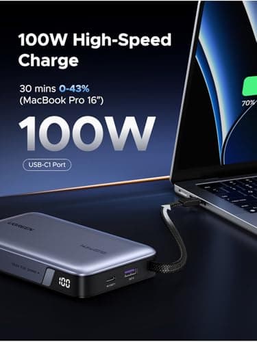 UGREEN Nexode Power Bank, 20000mAh 145W Laptop Portable Charger with Built-in USB-C Cable 72Wh Fast Charging Business Travel Battery Pack for MacBook Pro/Air/ipad/iPhone 17/Samsung S25/Dell/HP/Lenovo 3