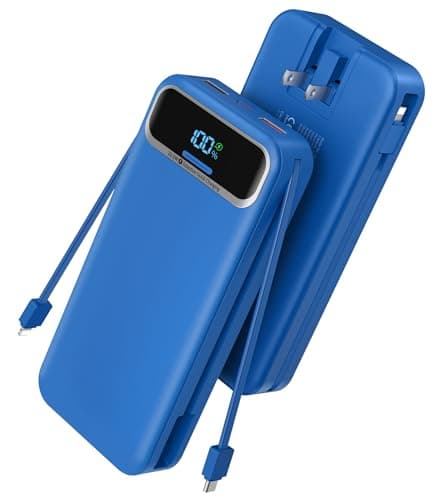 Portable Charger, 20000mAh 22.5W Fast Charging Power Bank with Built-in Cables & Wall Plug, Travel Essential External Battery Pack with LED Display, USB C Battery Phone Charger for iPhone Samsung Navy