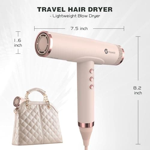 slopehill Professional Ionic Hair Dryer, High-Speed Blow Dryer with Brushless Motor for Salon Use, Lightweight Compact Hairdryer for Travel, Low Noise Quiet for Home, Ceramic Pink 6